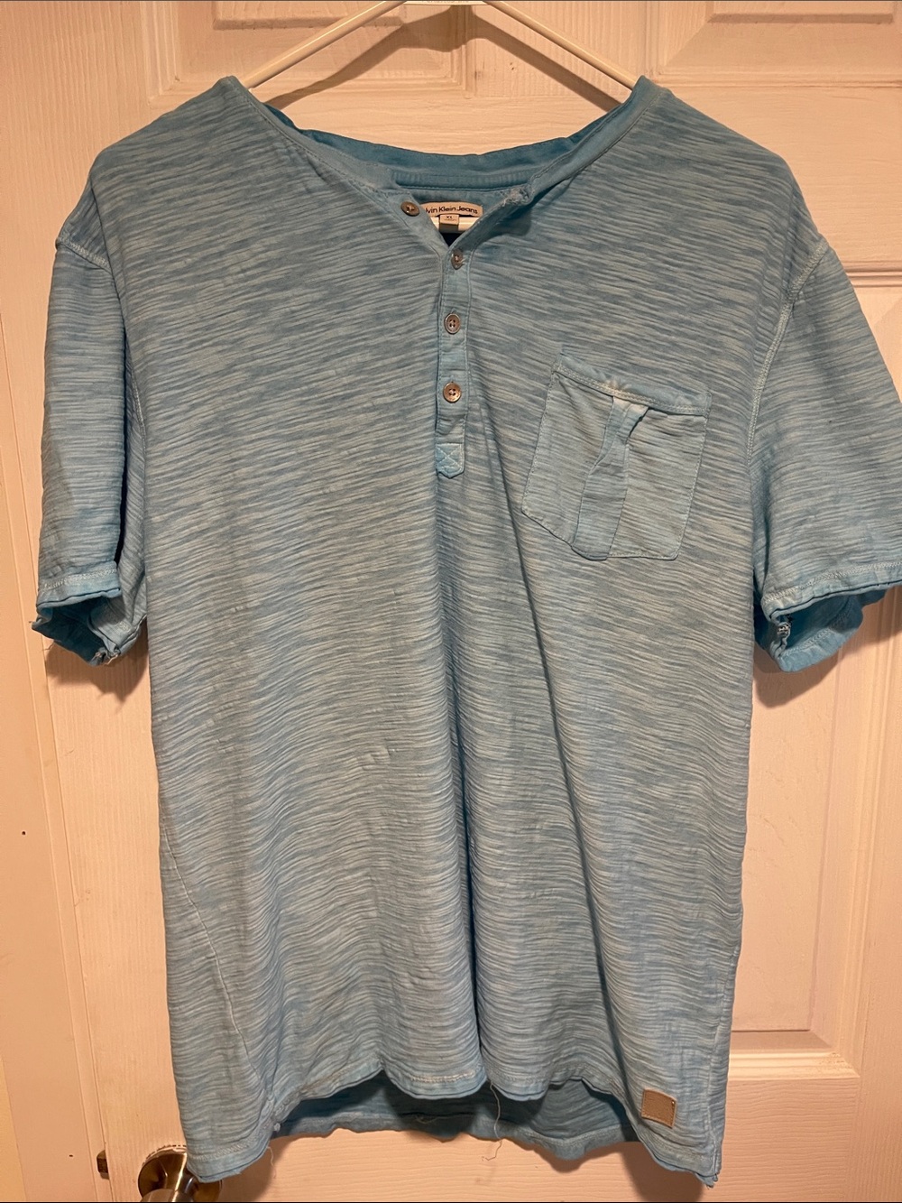 Calvin Klein Light Blue Men's Short Sleeve Henley Shirt